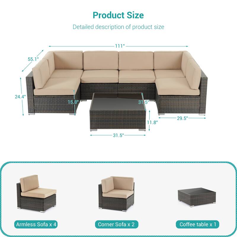BONASUKI Patio Furniture Set,7-Piece Outdoor Rattan Sectional Sets