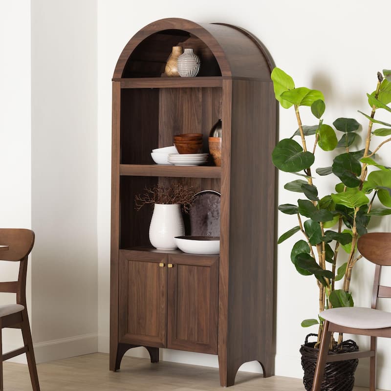 Hayes Wood Cabinet with Arch Top - Mid-Century Modern Display Piece with Soft-Close Doors for Living Room or Hallway