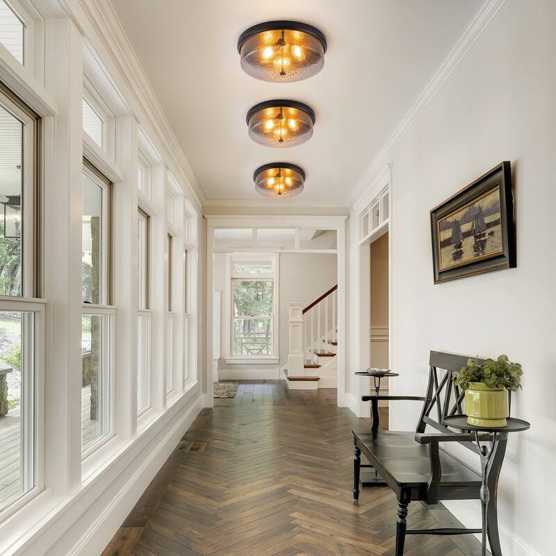 Modern 3-Light Seeded Glass Drum Flush Mount Ceiling Light