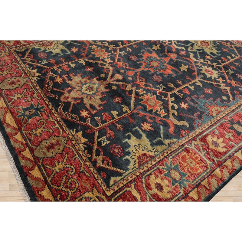 Hand Knotted Arts & Craft Blue Turkish Oushak Wool Traditional Area Rug