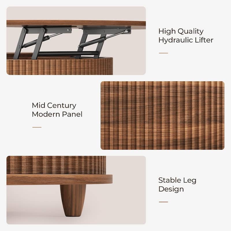Round Lift Top Coffee Table 180 Grad Curved Sliding Door Living Room