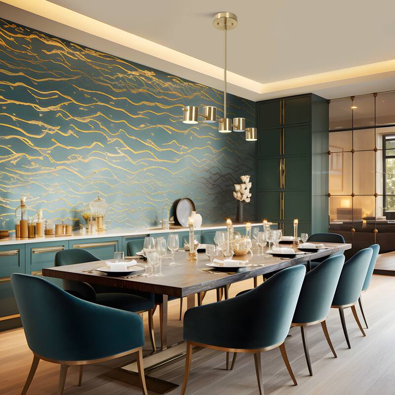 Modern Gold Brass 4/5-Light Integrated LED Chandelier Metal Linear Island Light for Kitchen