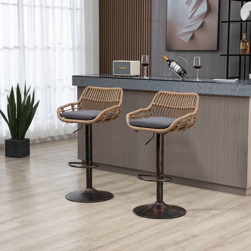 Modern Swivel Bar Stools Set Of 2 Adjustable Counter Height Chairs With Footrest For Kitchen