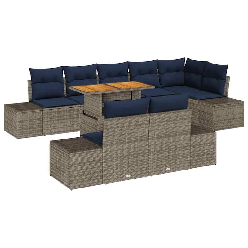 vidaXL 9 Garden Sofa Set with Cushions Black/Grey Poly Rattan - 125.6 x 60.6 x 27.2