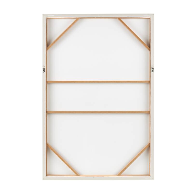 Beige or White Wooden Geometric Framed Wall Art with Abstract Circles and Brown Wooden Frame