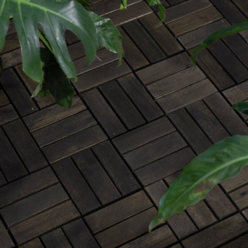 30 PCS Interlocking Deck Tiles Checker Pattern, 12" x 12" Square Acacia Hardwood Outdoor Flooring for Patio,Bancony,Pool Side