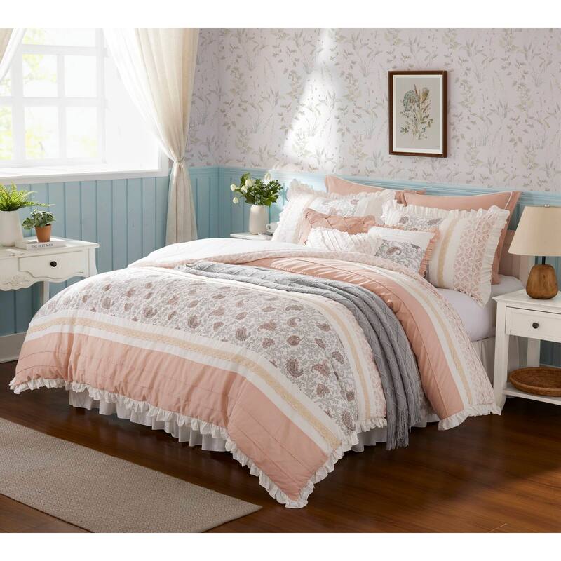 GDF Studio - Dawn 9-Piece Cotton Percale Comforter Set with Decorative Pillows