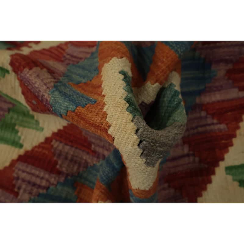 Hand Woven Oriental 100% Wool Carpet Southwestern Tribal Multi-Colored Kilim Area Rug - 4' 0'' X 2' 11''