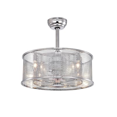 20.4" Caged Ceiling Fan Flush Mount Industrial Vintage Fan Lights with Remote Control - 20.4 in.W x 20.4 in.L x 14.84 in.H