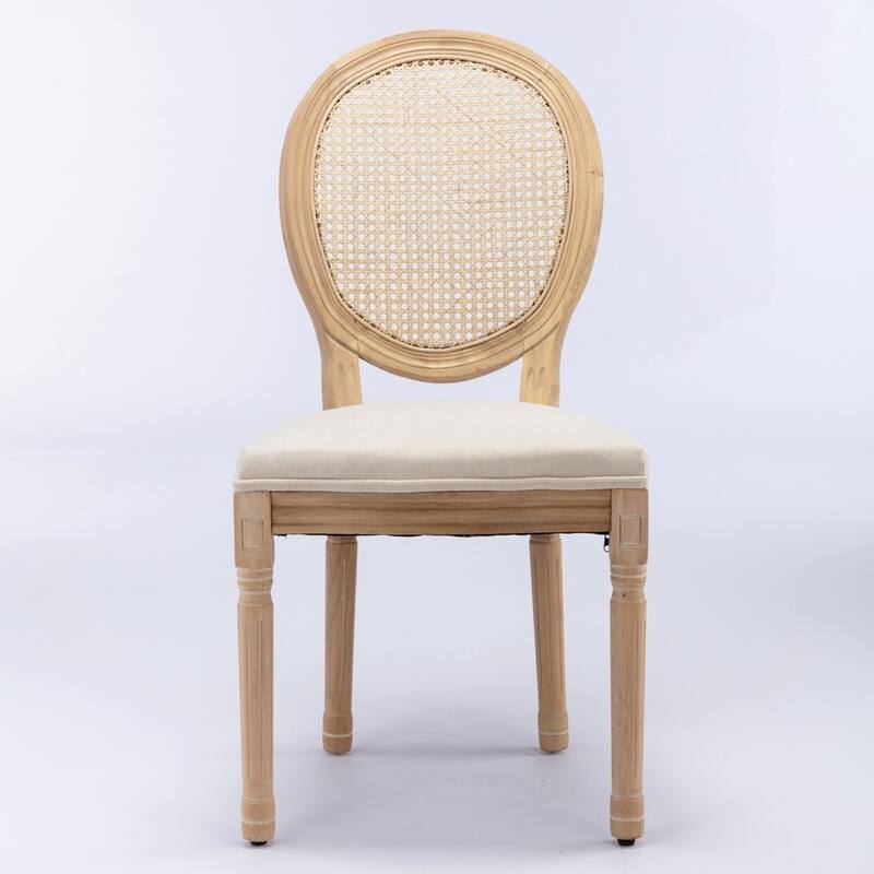 French Style Solid Wood Frame Antique Painting Linen Fabric Back Dining Chair