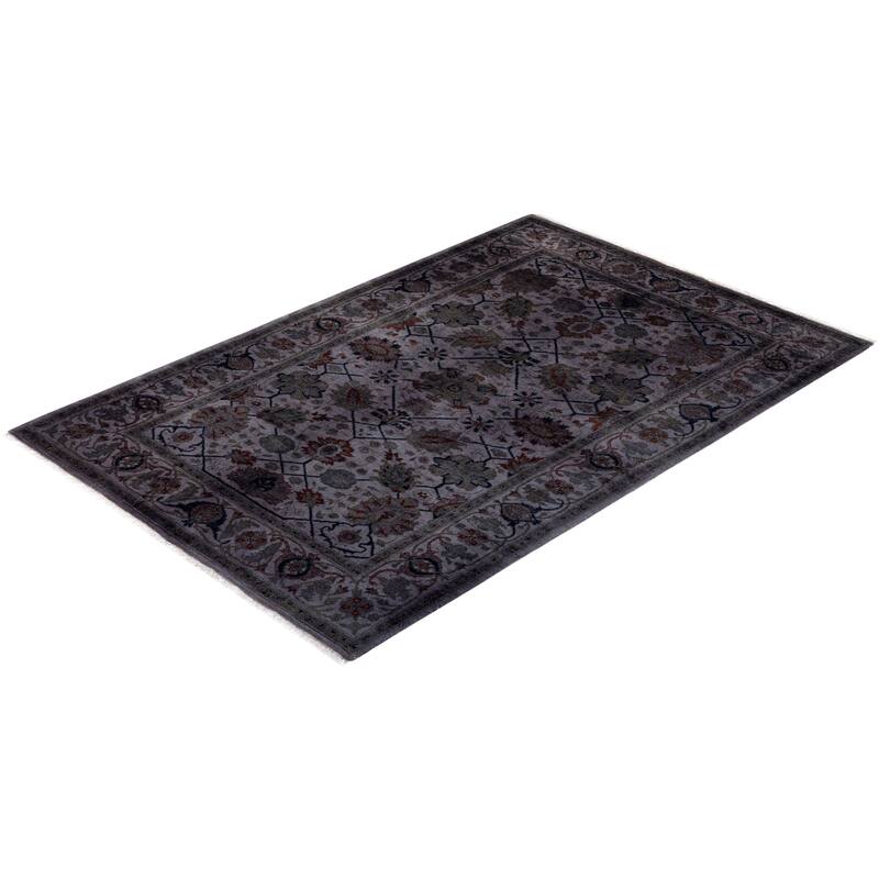 Overton Hand Knotted Wool Vintage Inspired Modern Contemporary Overdyed Gray Area Rug - 3' 4" x 5' 0"