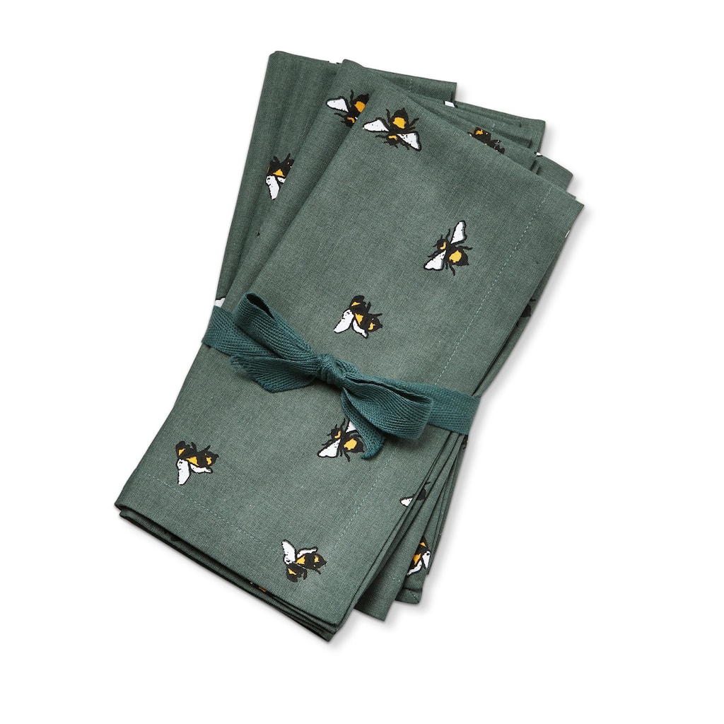 Honey Bee Kitchen Cloth Napkins Set of 4 - Green Multi Summer Design, 20x20 inches, Cotton, Machine Washable - 20 x 20