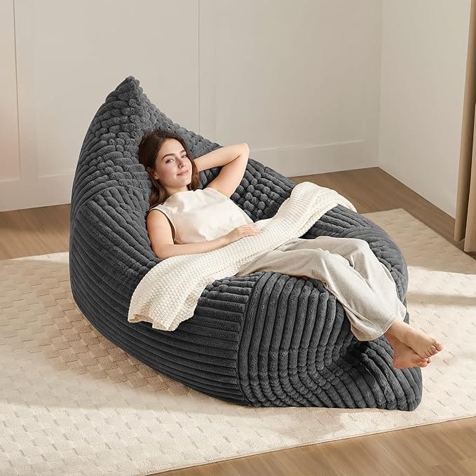 Oversized Convertible Bean Bag Chair - Cozy Multi-Purpose Seating for Family & Living Room - Grey