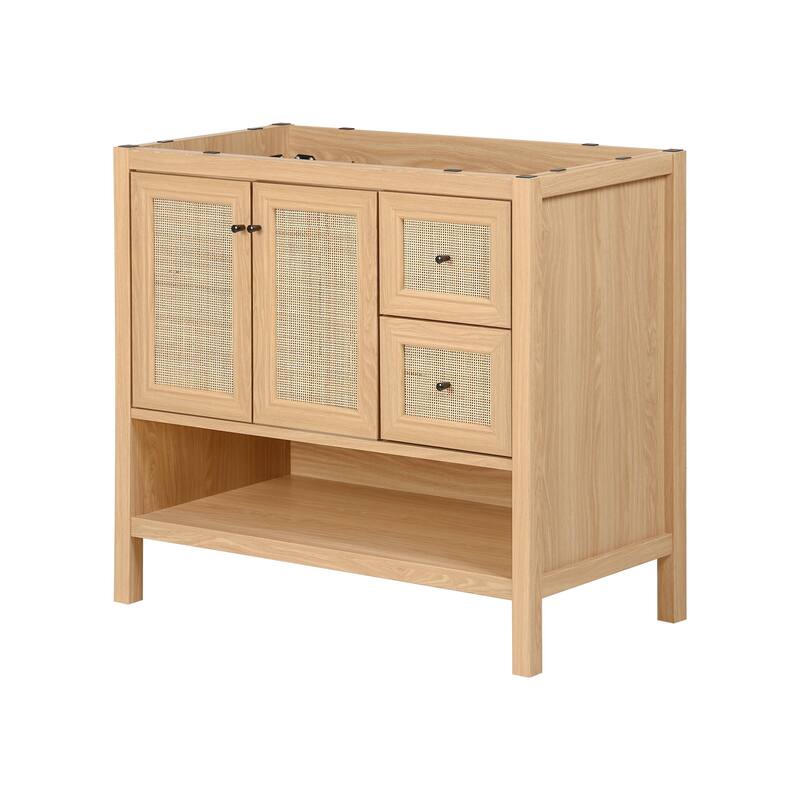 Jasper Rattan Modern Coastal 2-Shelf Bath Vanity Cabinet Only (Sink Basin Not Included), By JONATHAN Y