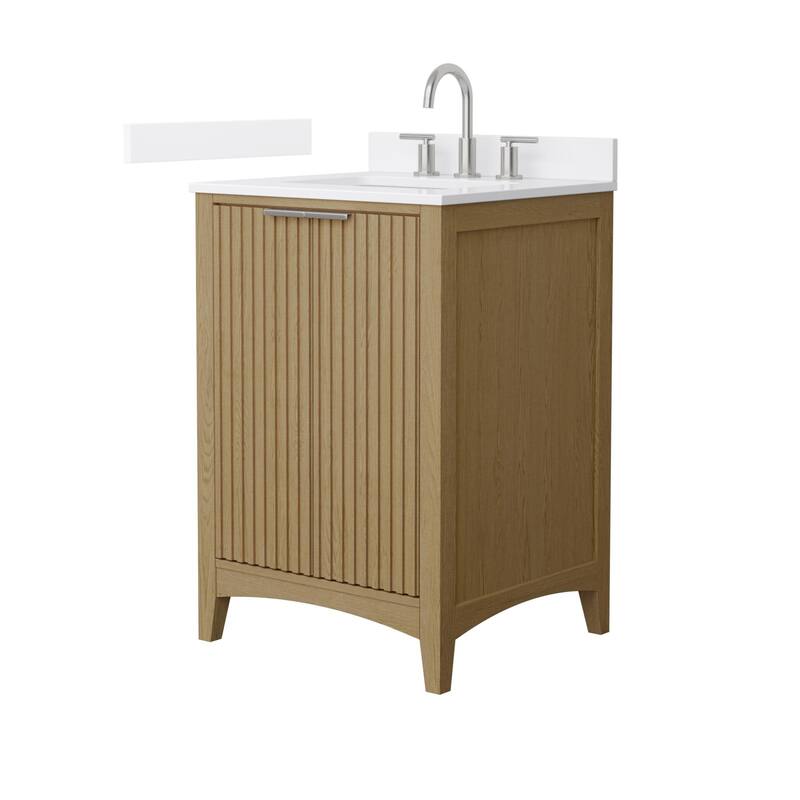 Wyndham Collection WCF9191-24S-VCA-US3MXX Palmilla 24" Free Standing - Natural Oak / White Cultured Marble Top / Brushed