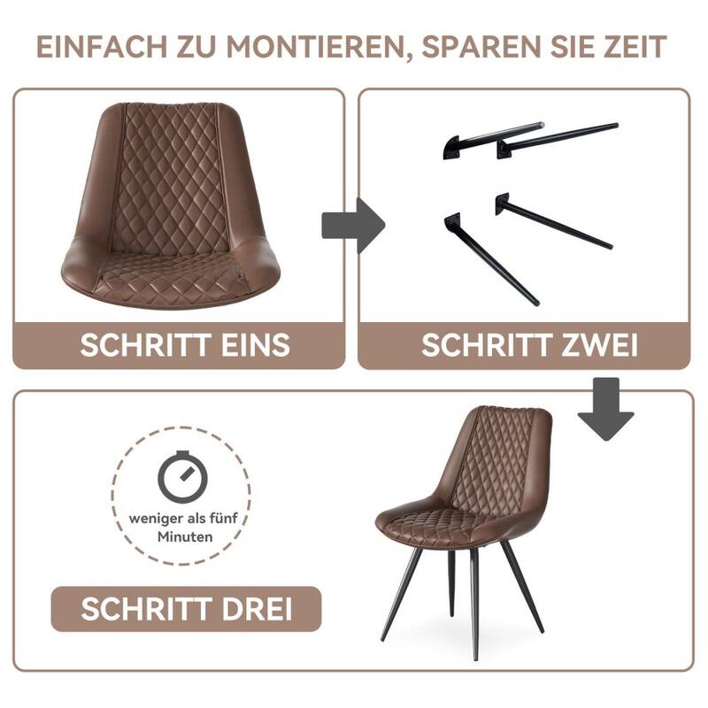 Leather Dining Chair with Metal Legs （Set of 2）