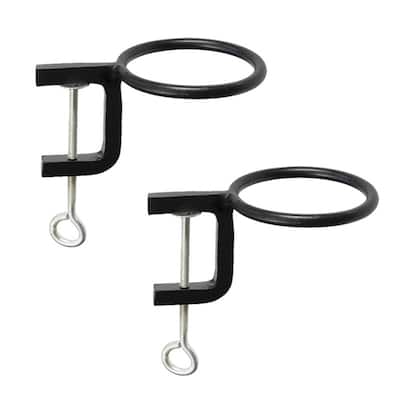 Achla Designs Set of 2 Clamp-On Flower Pot Holder Ring Brackets, Black Powder Coat Finish