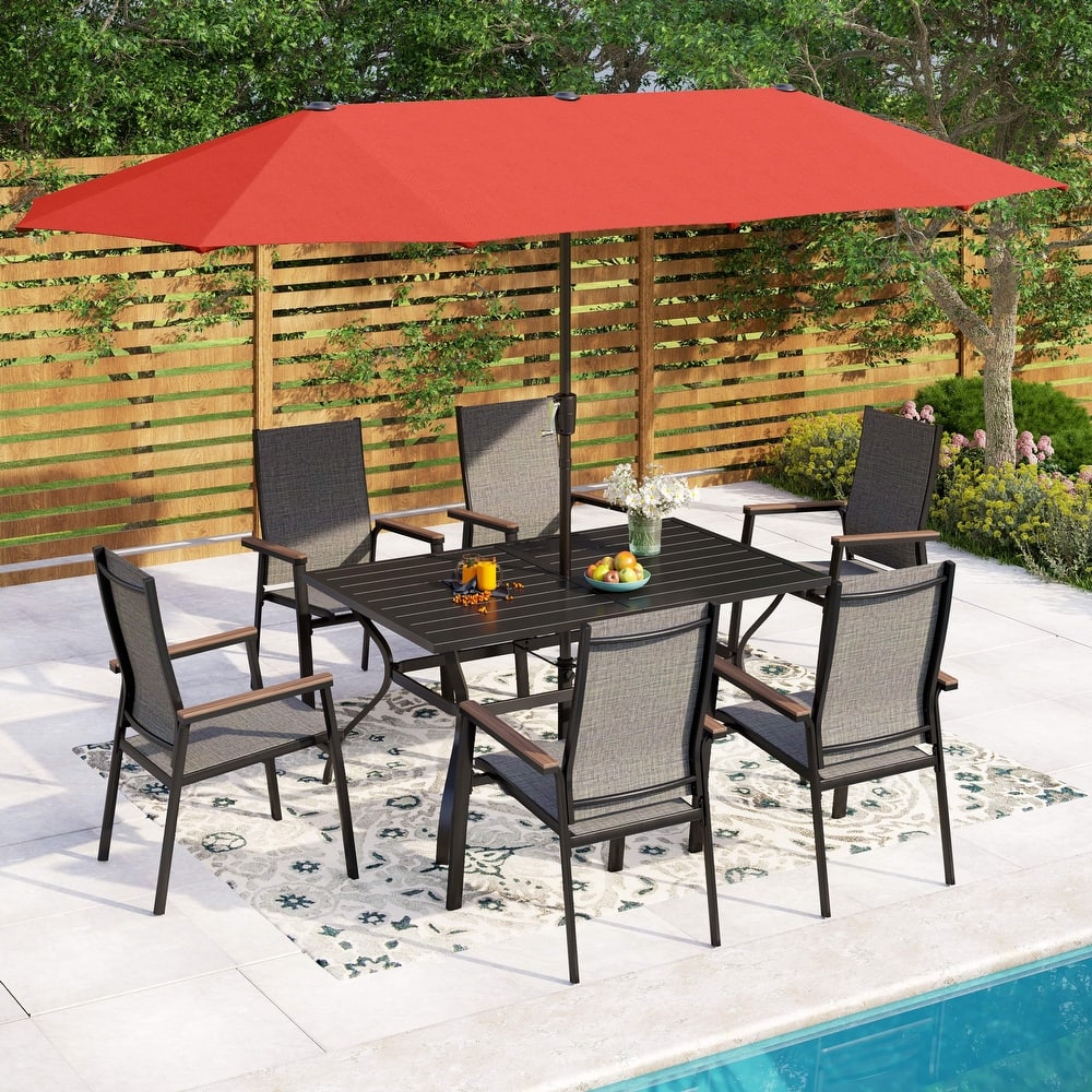 MAISON ARTS 7 Pieces Dining Set, 6 Aluminium Stackable Dining Chairs and a Metal Table