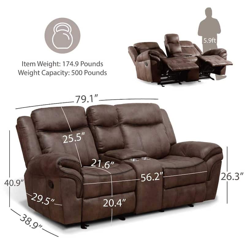 Verne Modern 2-Piece Brown Leather Manual Reclining Sofa Set with Cup Holders
