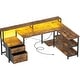 preview thumbnail 57 of 65, Reversible L Shaped Computer Desk with File Drawer & Monitor Stand & Power Outlet & LED Strip, Home Office Desk Corner Desk