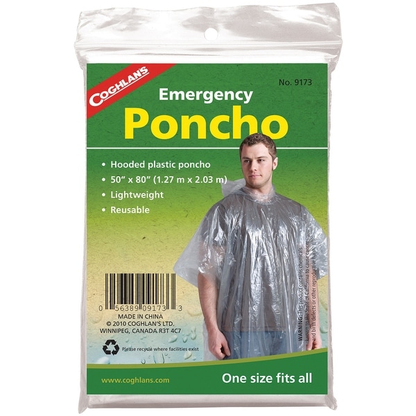 Coghlan's Lightweight Reusable Plastic Hooded Emergency Poncho - Clear