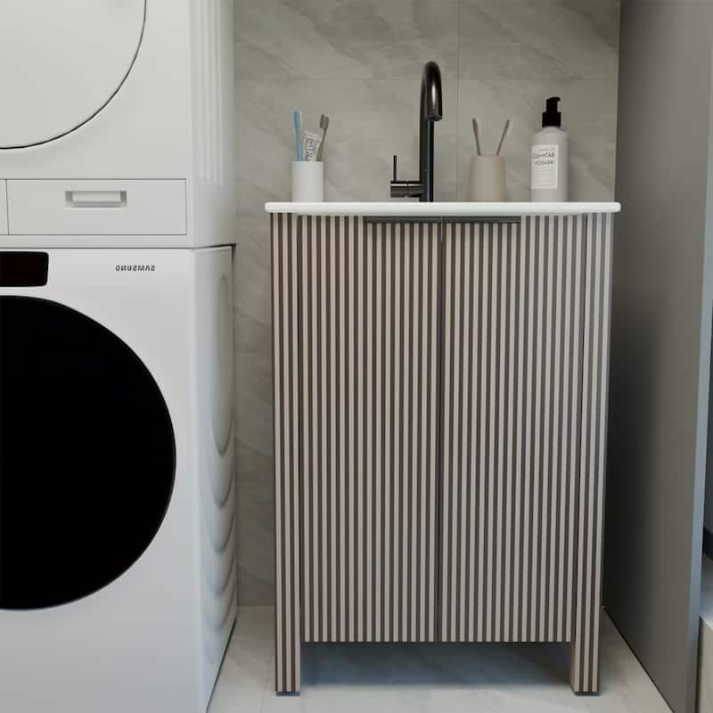 30" Floor Stand Bathroom Vanity Combo with 2 Doors and White Resin Basin Top