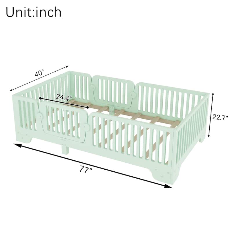 Kids Floor Bed with Safety Fence and Removable Door for Boys Girls