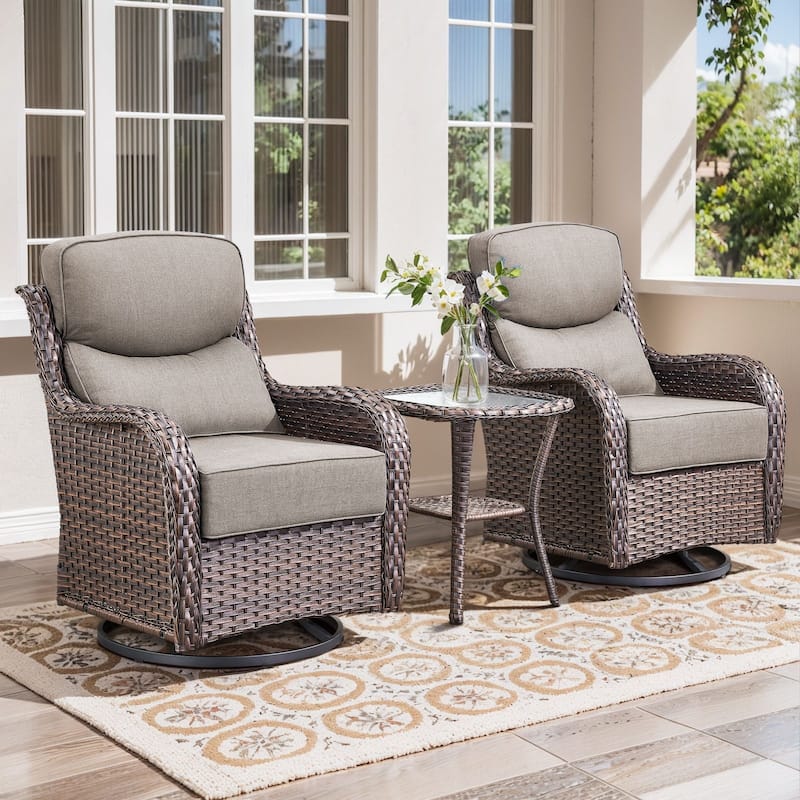 Gymojoy 3-Piece Patio Swivel Glider Chair Set with Side Table, 6-Inch Ultra-Plush Cushions & Water-Resistant Olefin Fabric