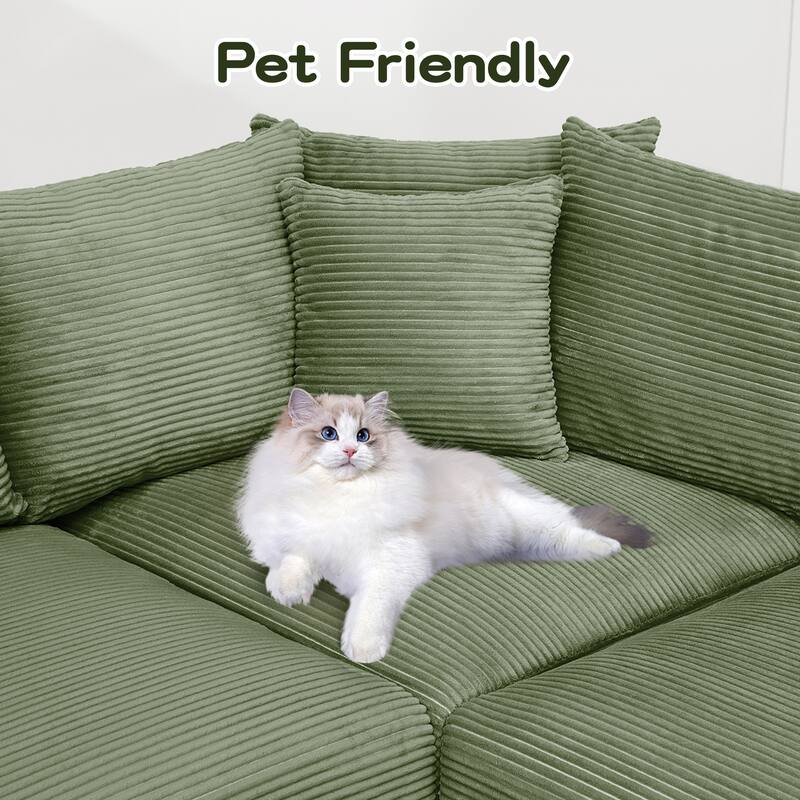 4-Seat Convertible Cloud Corduroy Modular Sofa with 13 Throw Pillows