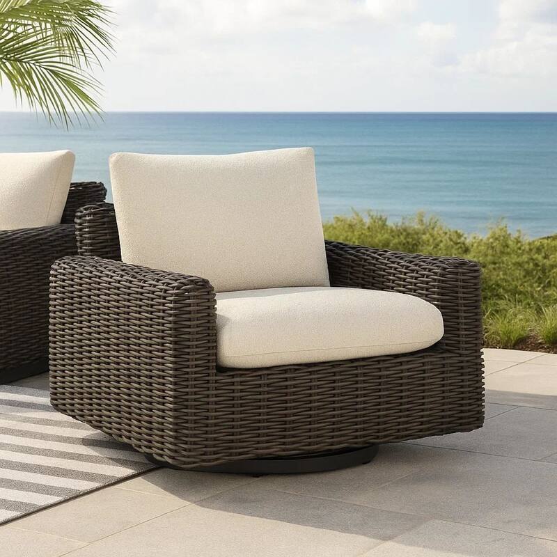 Kimo Outdoor Swivel Glider Lounge Chair, Beige, Dark Brown Metal