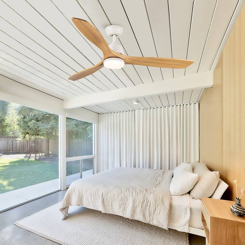 52 in. Indoor Ceiling Fan with light and Remote Control, 3 Yellow Wood Grian Blades - 52 INCHES