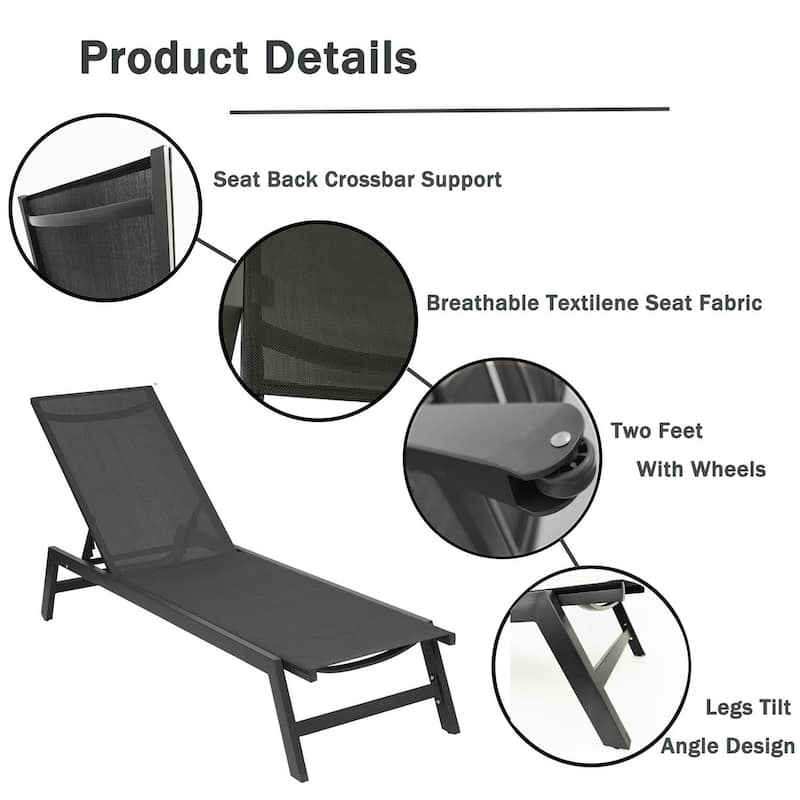 Outdoor Chaise Lounge Chair with Adjustable Aluminum Recliner