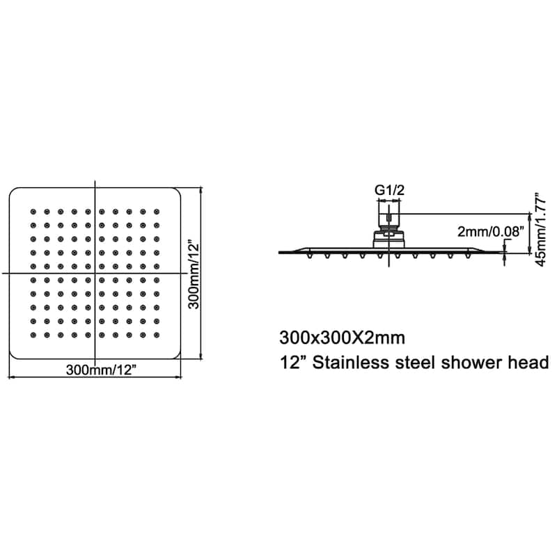 Super-thin 12'' Rotatable High Pressure Rain Shower Head with Self-Cleaning and Aerating Technology in Black / Gold