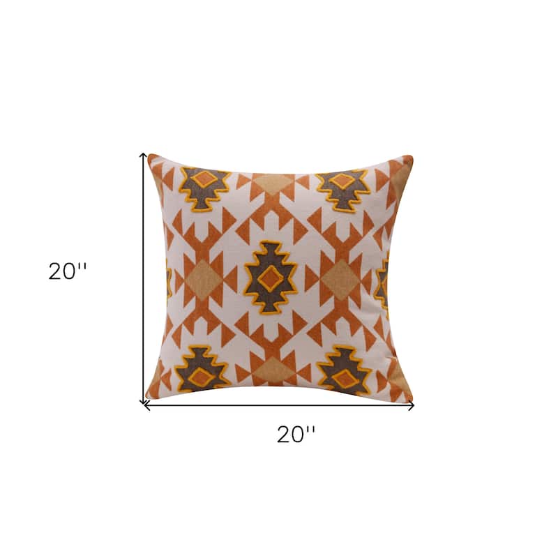 HomeRoots 20" X 20" Orange 100% Cotton Geometric Zippered Pillow