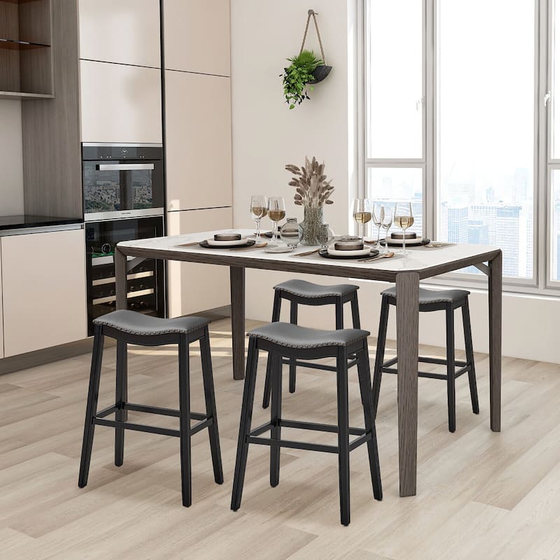Gymax Set of 4 Saddle Bar Stools Bar Height Kitchen Chairs w/ Rubber