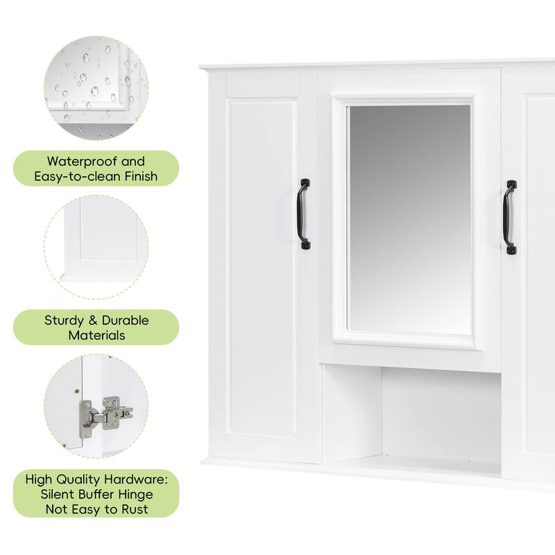 36" Wall Mounted Medicine Cabinet with Mirror, 3-Door Bathroom Storage Cabinet