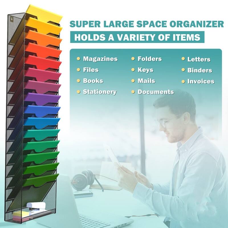 16-Tier Wall Mounted Hanging File Organizer - 12.75"L x 4"W x 40"H