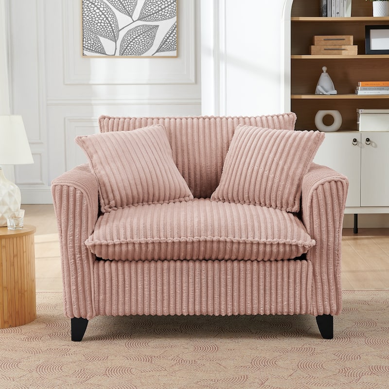 Roomfitters Corduroy Accent Chair with Pillow, Oversized Single Sofa Chair with Armrests and Soft Cushion, Modern Lounge Chair