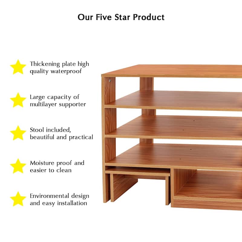 HELLO LAURA Modern Espresso Finish MDF Wood Storage Shoe 3 Shelves Storage Rack