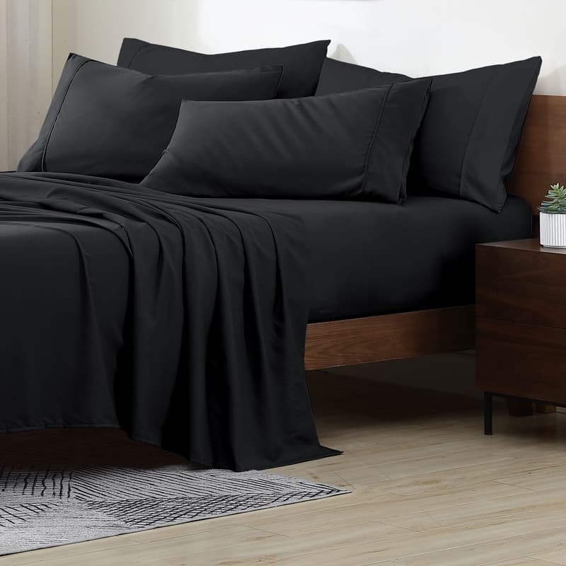 Swift Home Premium Ultra Soft Microfiber 6-Piece Sheet Set with Extra Pillowcases - Twin - Black