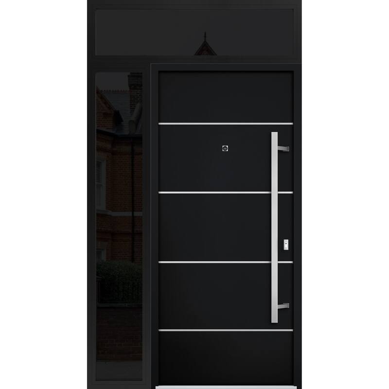 Front Prehung Steel Door 6083 Black Enamel Top Window Sidelite Stainless Inserts W36xH80+16 Lh I Bedroom Door Bathroom Door - Black - 48" x 96"
