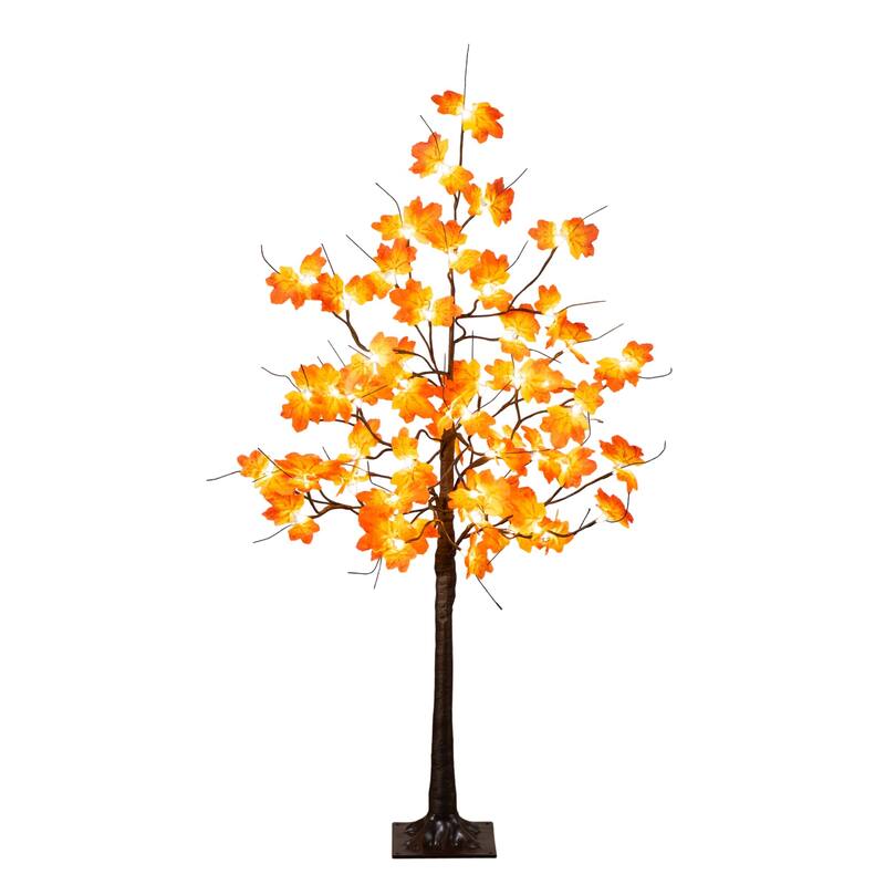 Pre-Lit Minimalist Autumn Maple Artificial Fall Tree - 4' - Warm White LED Lights