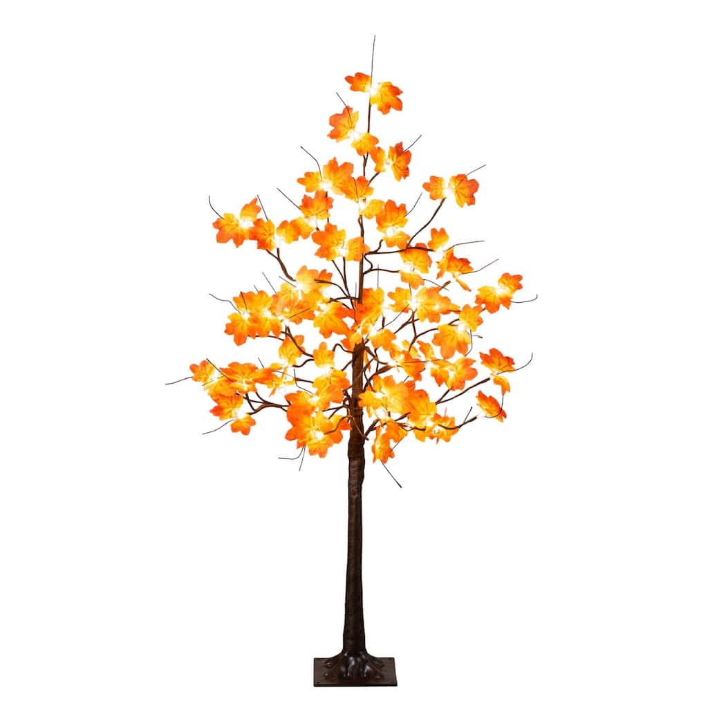 Pre-Lit Minimalist Autumn Maple Artificial Fall Tree - 4' - Warm White LED Lights