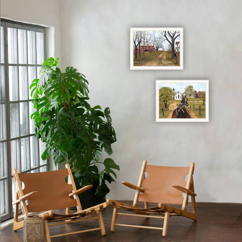 2-Piece Framed Wall Art Set - Sunday Drive & The Old Dirt Road, White Frame