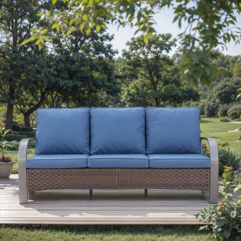 Pocassy Outdoor Sofa Patio Furniture - Blue Cushion - Only 3-Seat Sofa