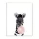 preview thumbnail 1 of 9, Stupell Baby Zebra with Pink Bubble Gum Safari Animal Wood Wall Art