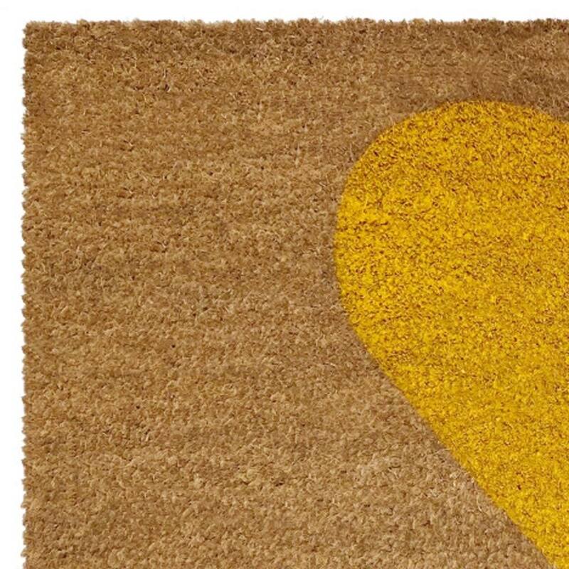 HomeRoots 24" X 48" Brown And Yellow Heart Outdoor Coir Door Mat - 24.00' X '48.00