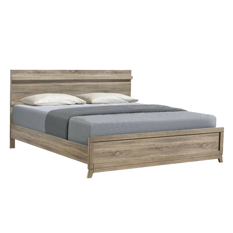Tily Queen Size Bed w Panel Footboard, Natural Brown Wood Veneers