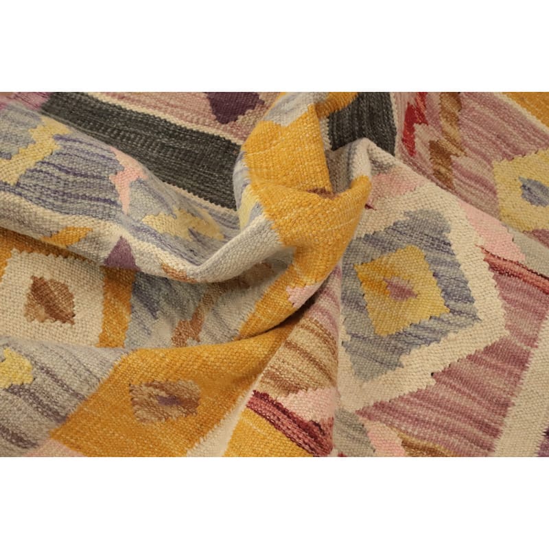 Hand Woven Oriental 100% Wool Carpet Southwestern Modern Multi-Colored Kilim Runner Rug - 10' 1'' X 2' 8''
