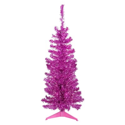4' Pink Artificial Tinsel Christmas Tree Unlit